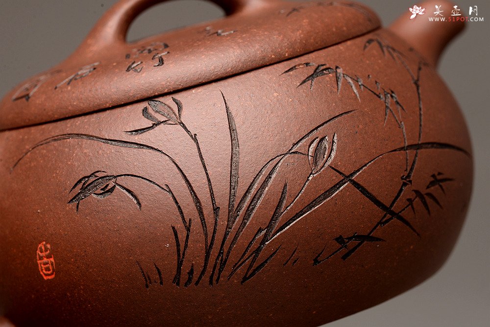 紫砂壶图片：张听刚精心装饰 大口实用 全手融古 - 宜兴紫砂壶网