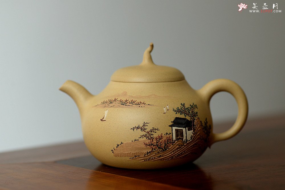 紫砂壶图片：顾小英全手作品  饱满厚润 型丰留意 泥绘装饰 匏瓜 - 宜兴紫砂壶网