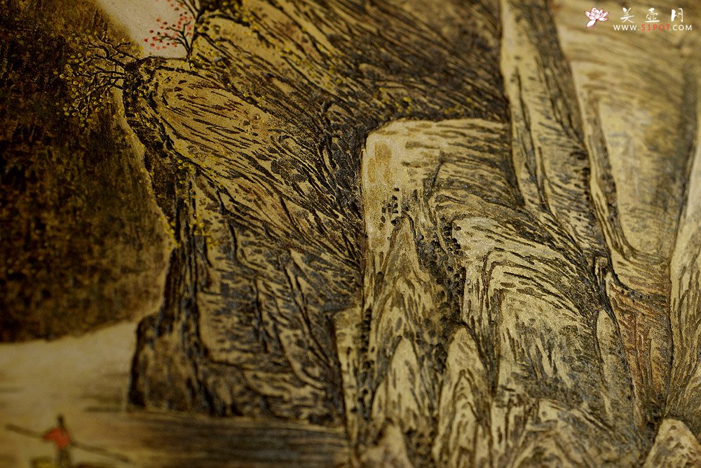 紫砂壶图片：张听刚新意装饰 山水挂盘 紫砂着色 韵味十足 精品~ - 宜兴紫砂壶网