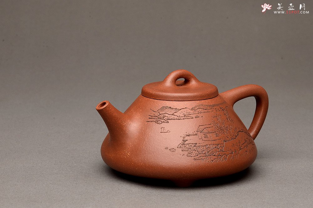 紫砂壶图片：张听刚装饰 精品紫泥调砂 周斌全手子冶石瓢 精工 - 宜兴紫砂壶网