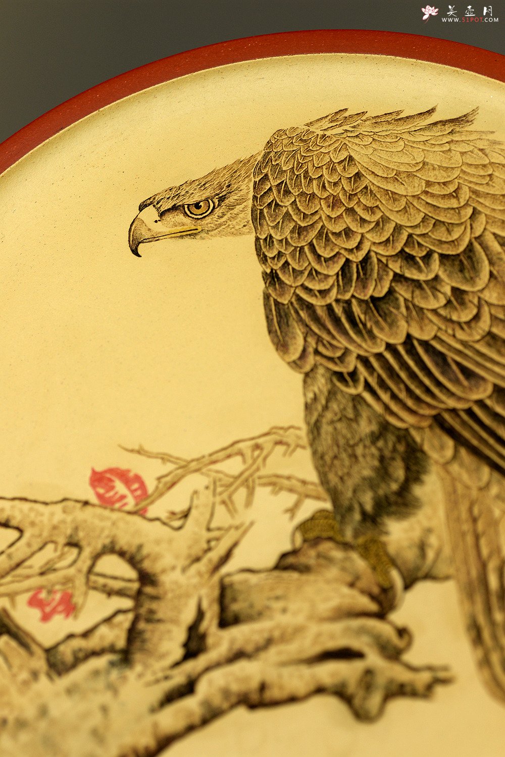 紫砂壶图片：张听刚精品30cm挂盘 鹰 生态逼真 栩栩如生 层次感强 送礼自藏 - 宜兴紫砂壶网