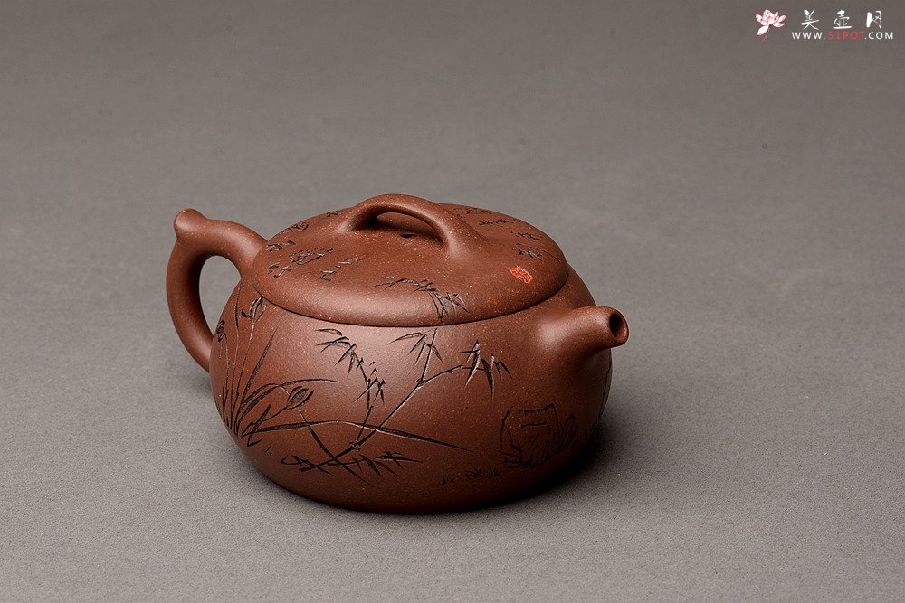 紫砂壶图片：张听刚精心装饰 大口实用 全手融古 - 宜兴紫砂壶网