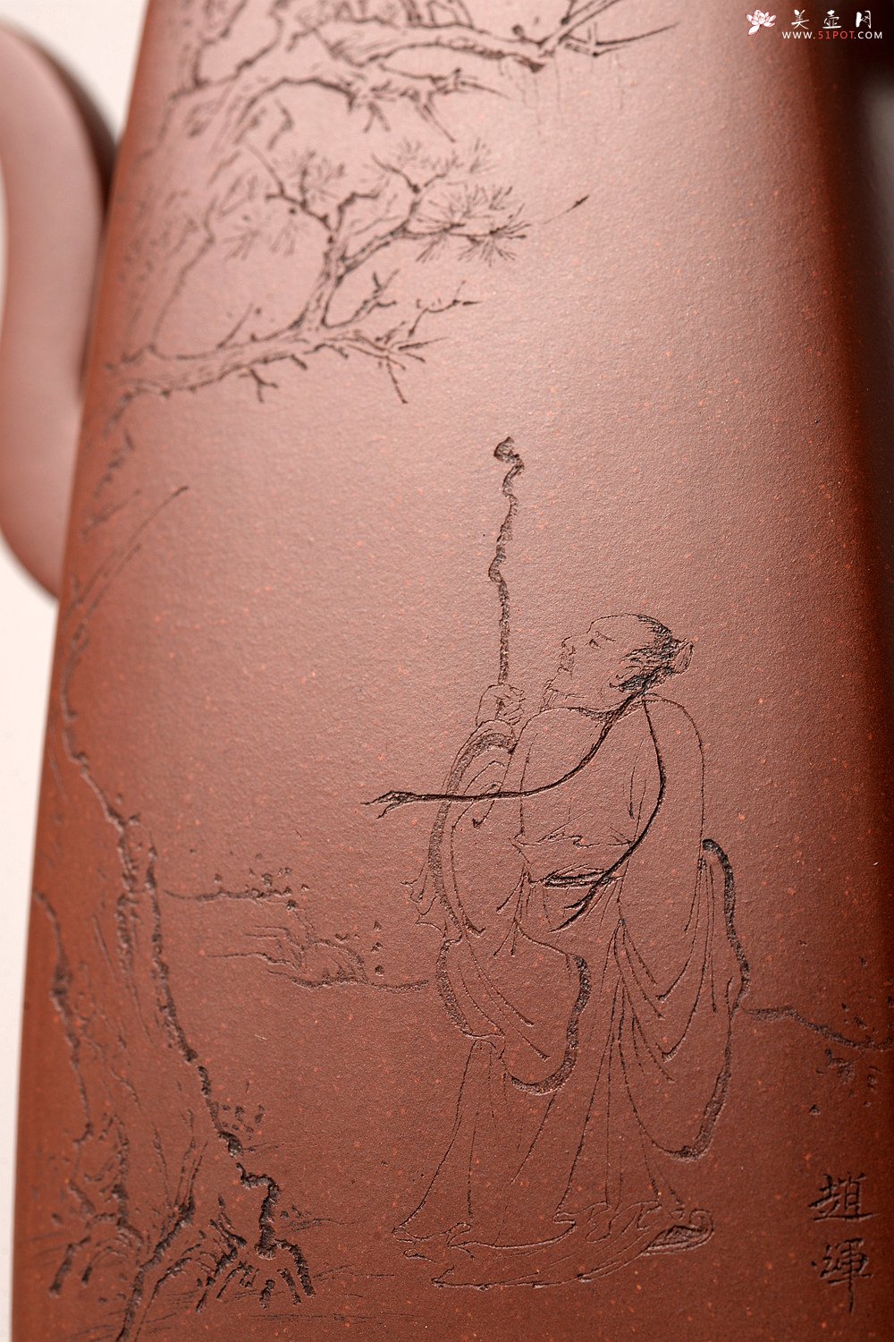 紫砂壶图片：何卫枫乙未冬全手新作 强强联合 国师赵辉文气装饰 高士怀古 四方云鼎 - 宜兴紫砂壶网