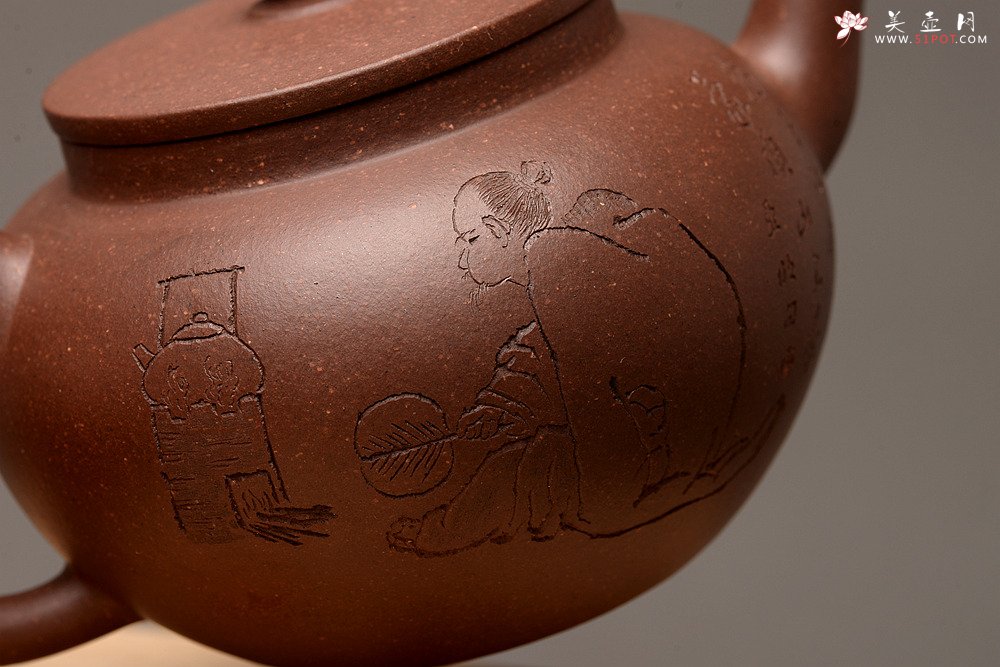 紫砂壶图片：张听钢精刻之作 全手平盖莲子 耐品古朴 油润老紫泥调砂 - 宜兴紫砂壶网