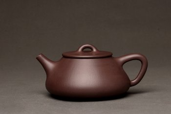 紫砂壶图片：器形周正 全手平盖石瓢 端庄秀丽 - 宜兴紫砂壶网