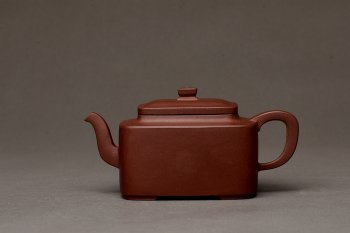 紫砂壶图片：马建鹏作品 美壶特惠 全手书香小四方 工整挺拔 - 宜兴紫砂壶网