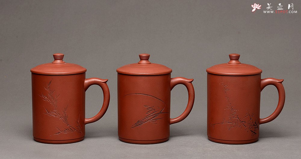 紫砂壶图片：格调雅玩 陆轶舟老师精刻~梅 兰 竹 好料盖杯  - 宜兴紫砂壶网