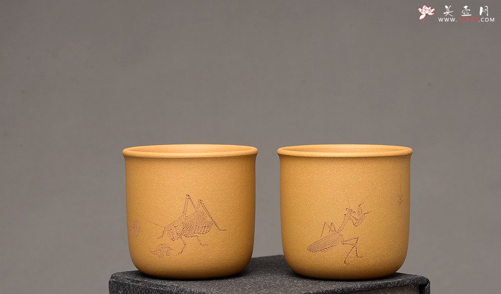 紫砂壶图片：美壶特惠 游心堂主人和知秋合作精刻 高档套组杯 6个一组 送礼自玩佳品~ - 宜兴紫砂壶网