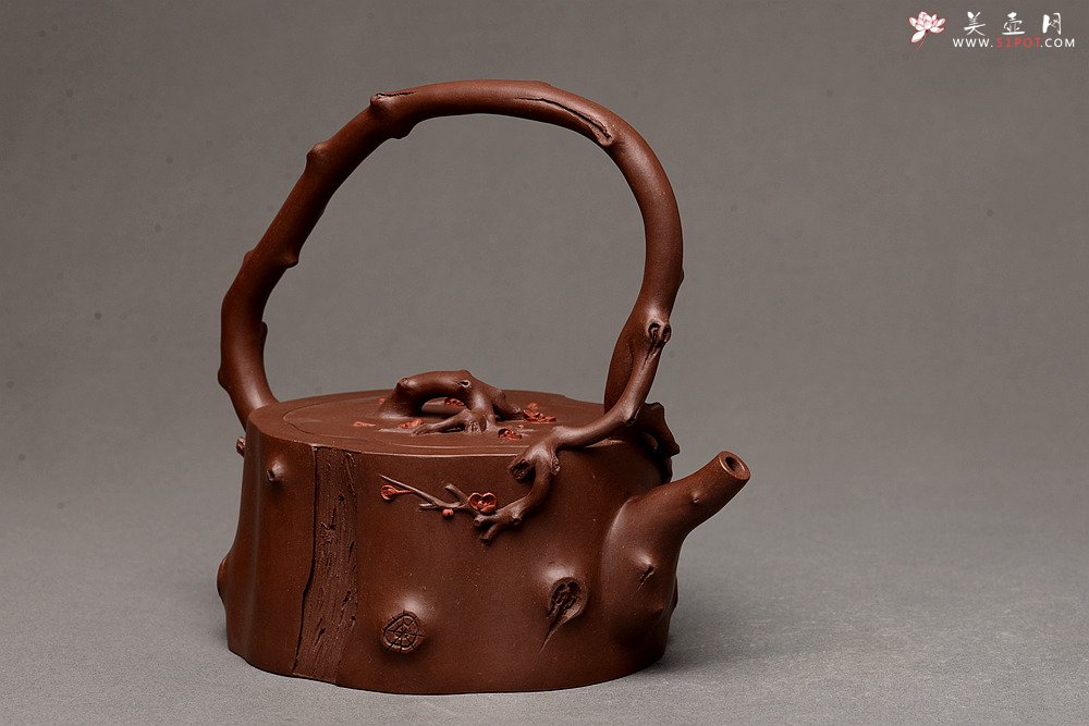 紫砂壶图片：单志萍老师新品 精品全手提梁梅桩 难度大 立体梅花~精神喜庆 - 宜兴紫砂壶网