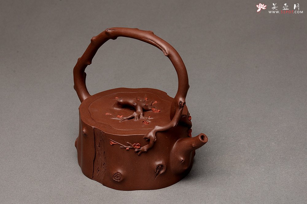 紫砂壶图片：单志萍老师新品 精品全手提梁梅桩 难度大 立体梅花~精神喜庆 - 宜兴紫砂壶网