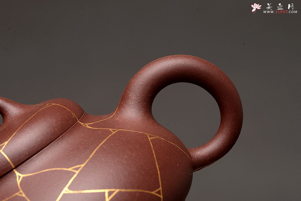 紫砂壶图片：俞欣荣新作 真金装饰 冰纹石瓢 徐家风格~ 做工精致 美壶特惠 - 宜兴紫砂壶网