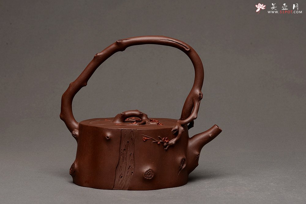 紫砂壶图片：单志萍老师新品 精品全手提梁梅桩 难度大 立体梅花~精神喜庆 - 宜兴紫砂壶网