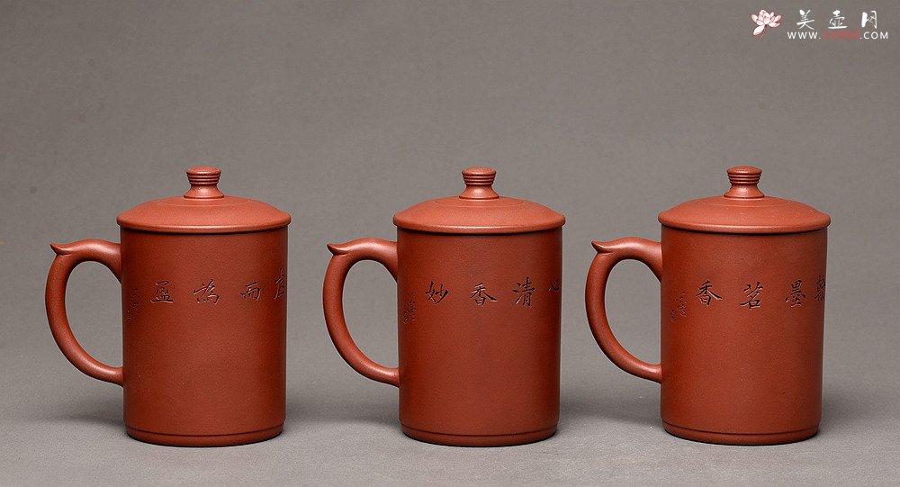 紫砂壶图片：格调雅玩 陆轶舟老师精刻~梅 兰 竹 好料盖杯  - 宜兴紫砂壶网