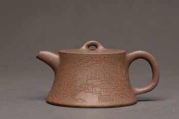 紫砂壶图片：张听刚精心装饰 古朴之味 文气佳品 全手柱础 - 宜兴紫砂壶网