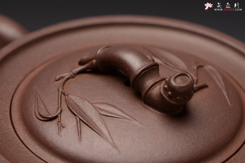 紫砂壶图片：顾正芳丙申春作品 温文尔雅  贴叶精湛 全手竹段  - 宜兴紫砂壶网