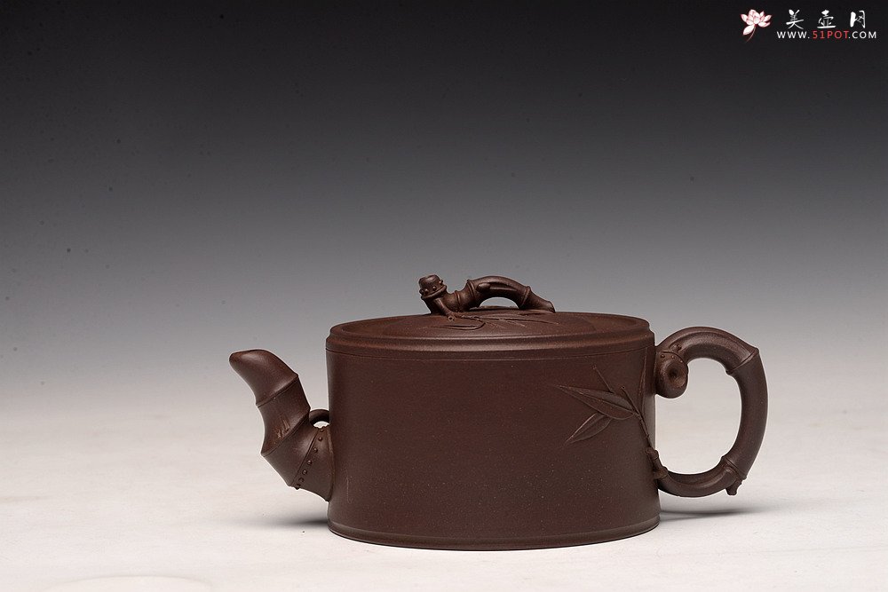 紫砂壶图片：顾正芳丙申春作品 温文尔雅  贴叶精湛 全手竹段  - 宜兴紫砂壶网