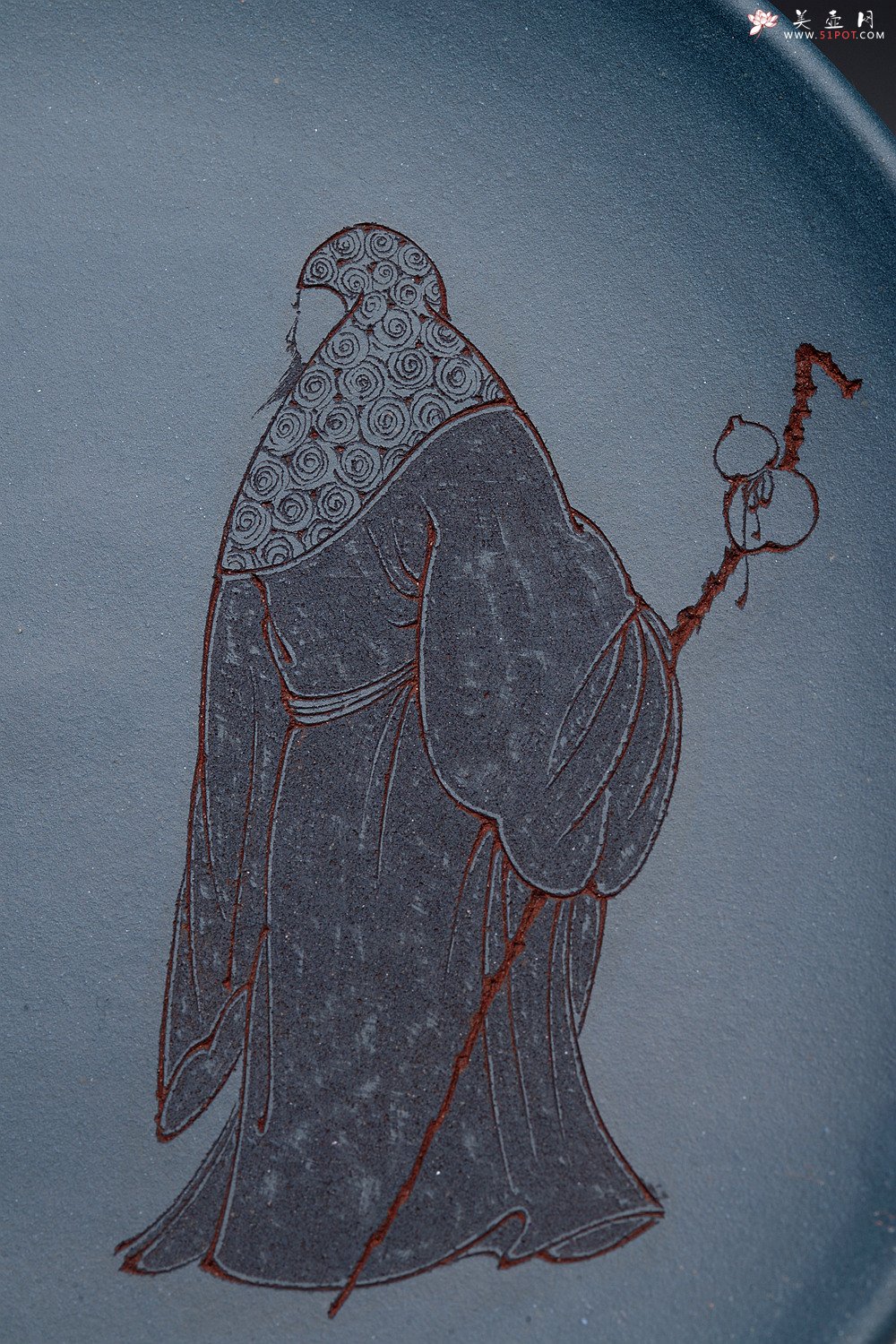 紫砂壶图片：美壶特惠 游心堂主人精刻 文气工笔罗汉系列 干泡台 文盘 送礼自玩佳品 - 宜兴紫砂壶网