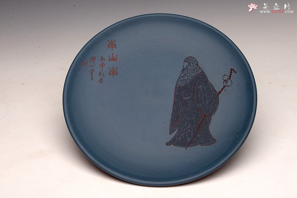 紫砂壶图片：美壶特惠 游心堂主人精刻 文气工笔罗汉系列 干泡台 文盘 送礼自玩佳品 - 宜兴紫砂壶网