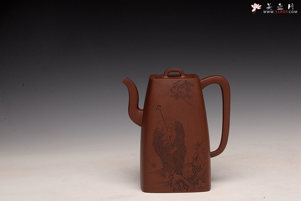 紫砂壶图片：何卫枫丙申春全手作品 强强联合毛国强徒弟刘华文气装饰 高士怀古 四方云鼎 - 宜兴紫砂壶网