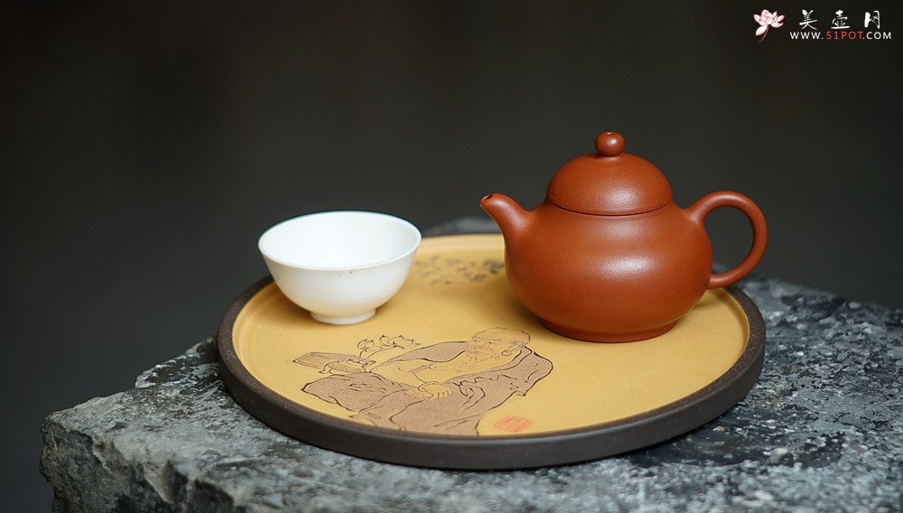 紫砂壶图片：美壶特惠 游心堂主人精刻 文气工笔罗汉系列 干泡台 文盘 送礼自玩佳品 - 宜兴紫砂壶网