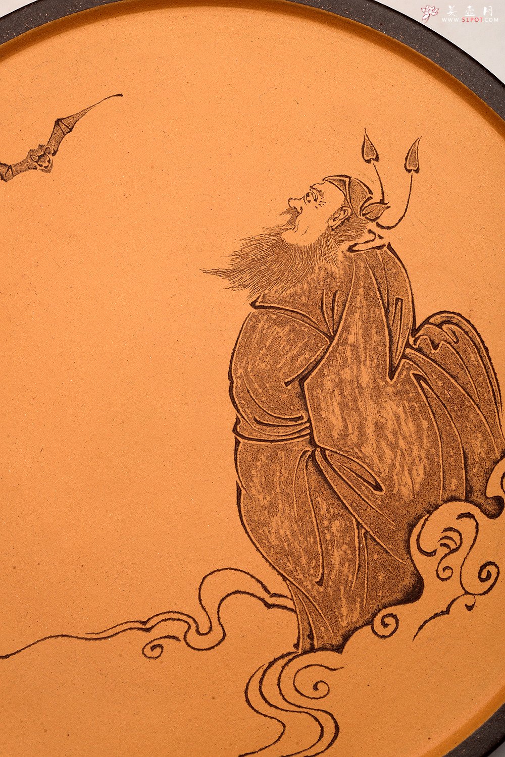 紫砂壶图片：美壶特惠 游心堂主人精刻 文气工笔罗汉系列 干泡台 文盘 送礼自玩佳品 - 宜兴紫砂壶网