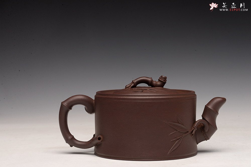 紫砂壶图片：顾正芳丙申春作品 温文尔雅  贴叶精湛 全手竹段  - 宜兴紫砂壶网