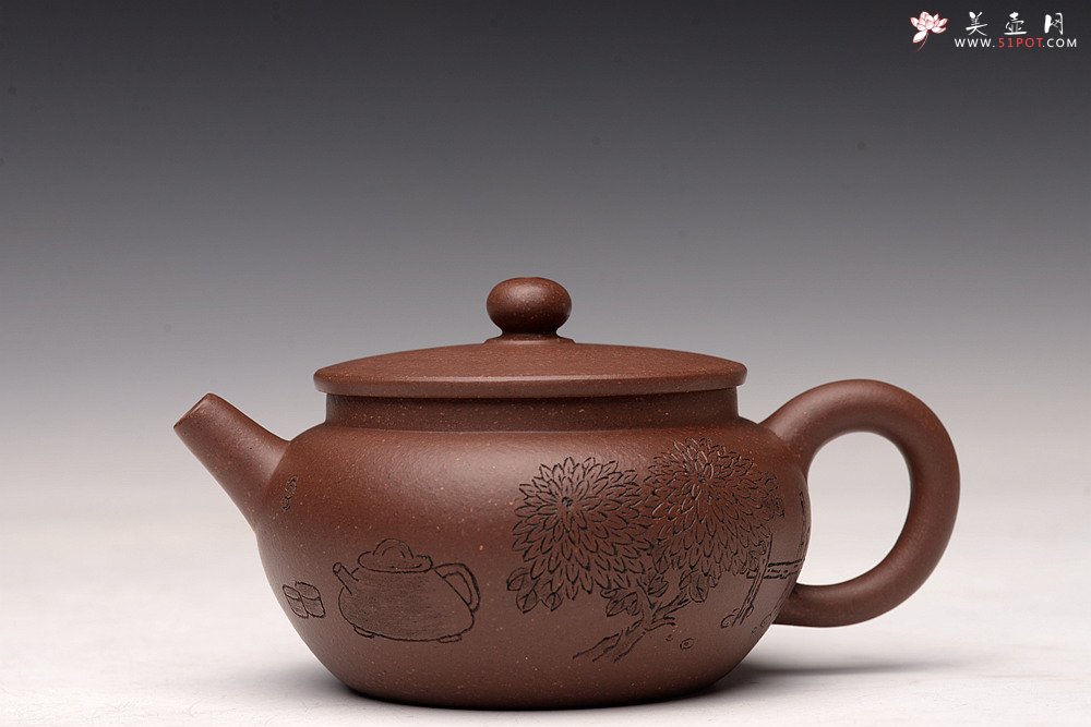 紫砂壶图片：张听刚精心装饰  刻绘精彩 大口实用 全手巨轮珠 摹曼生画 - 宜兴紫砂壶网