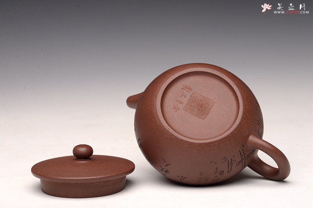 紫砂壶图片：张听刚精心装饰  刻绘精彩 大口实用 全手巨轮珠 摹曼生画 - 宜兴紫砂壶网