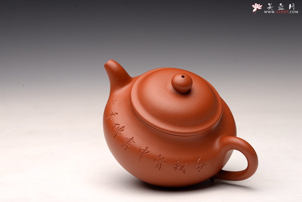 紫砂壶图片：敦厚耐品  大莲子 精品朱泥 传统实用器型 知秋双刀装饰 - 宜兴紫砂壶网