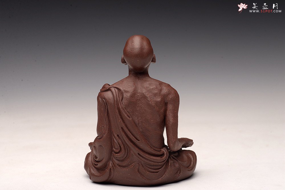 紫砂壶图片：廖生塔手工雕塑  静~ 沐心罗汉 做工精细  - 宜兴紫砂壶网