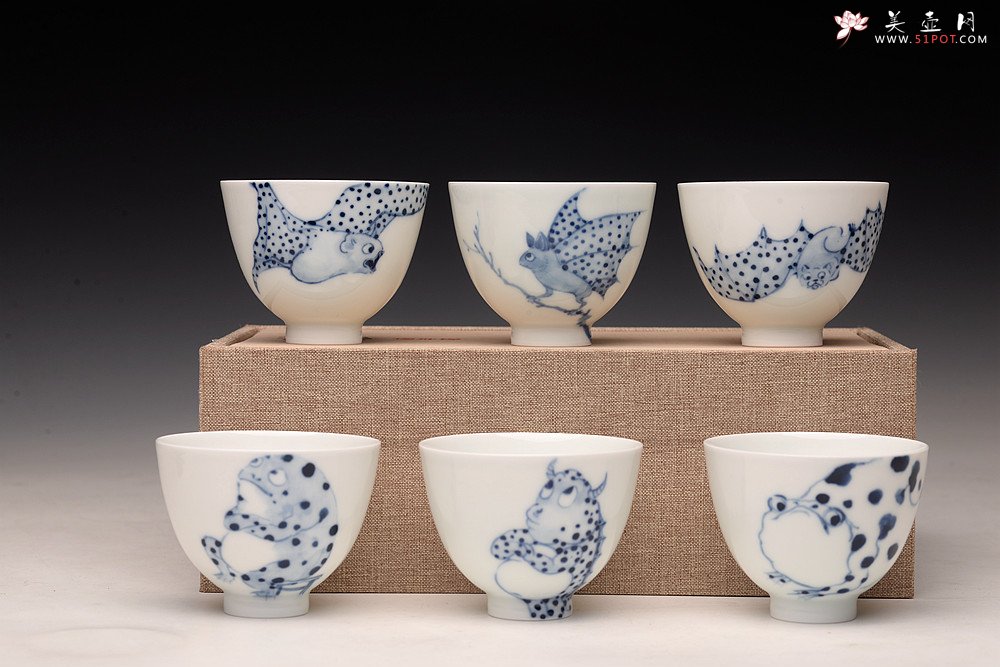 紫砂壶图片：大生（姜寅）玩瓷 小怪兽系列 趣味十足 ~ 品茗对杯 - 宜兴紫砂壶网