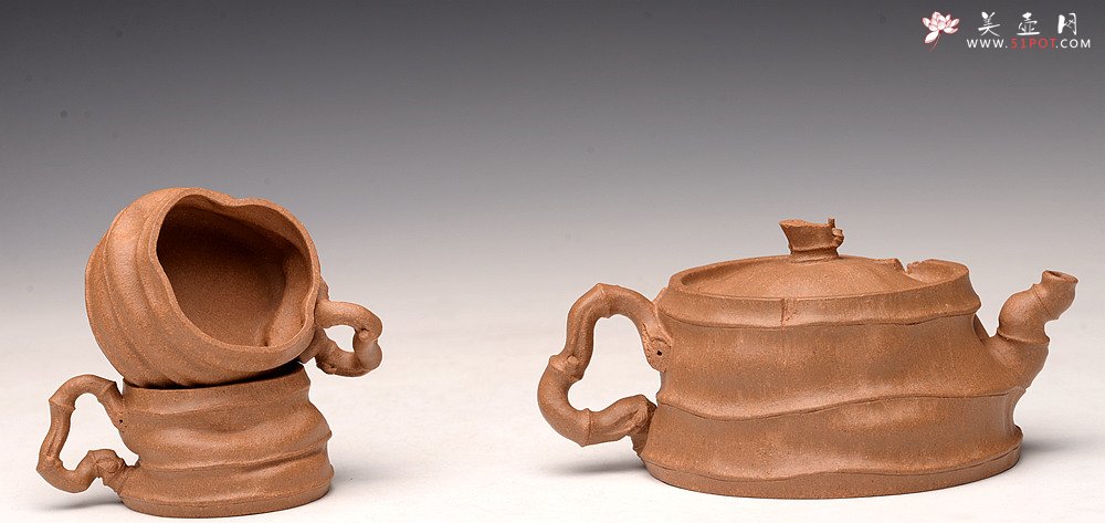 紫砂壶图片：林秀明丙申春 全手精品 文雅十足 原创作品 闻竹套组 耐品玩味~杯50cc - 宜兴紫砂壶网