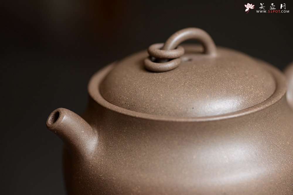 紫砂壶图片：造型新颖 耐品可人 全手青段禅钟 国师和石装饰 - 宜兴紫砂壶网