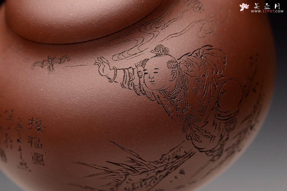 紫砂壶图片：张云熙精品之作 富有逸趣 传统器形 饱满可人 童子接福 茄瓜 - 宜兴紫砂壶网