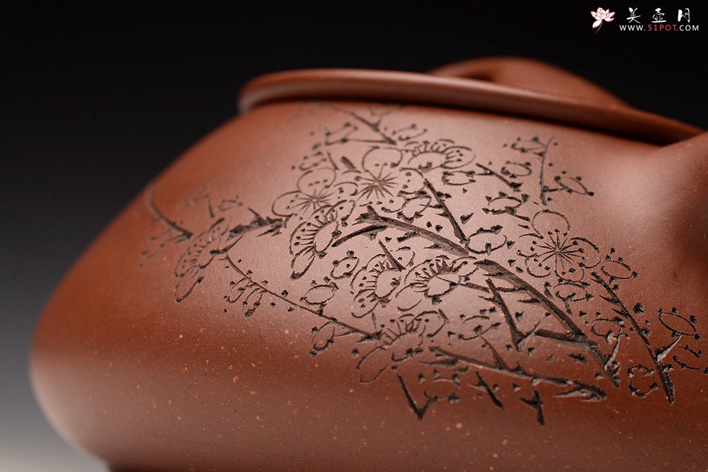 紫砂壶图片：吴杰全手新作 气势饱满 陆轶舟装饰 双刀老辣 精致耐品~ 梅花满瓢 致敬景舟 - 宜兴紫砂壶网