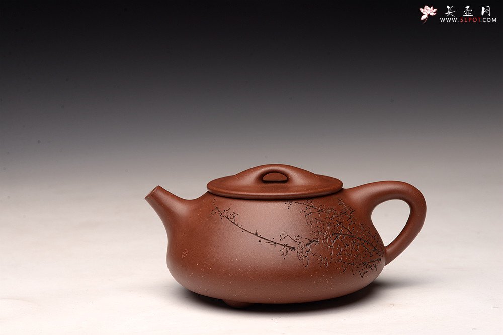 紫砂壶图片：吴杰全手新作 气势饱满 陆轶舟装饰 双刀老辣 精致耐品~ 梅花满瓢 致敬景舟 - 宜兴紫砂壶网