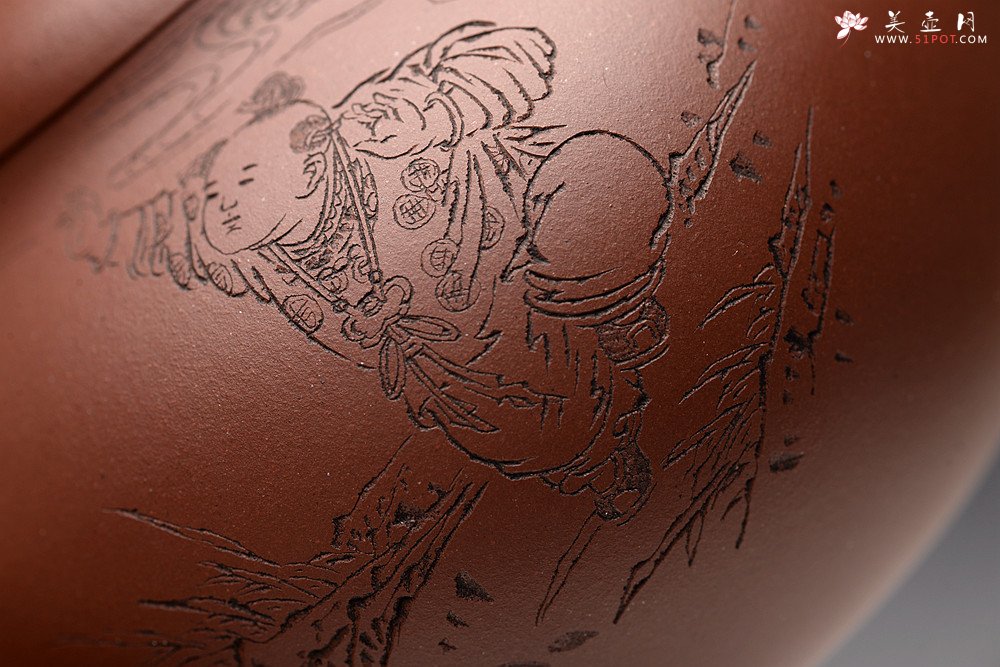 紫砂壶图片：张云熙精品之作 富有逸趣 传统器形 饱满可人 童子接福 茄瓜 - 宜兴紫砂壶网