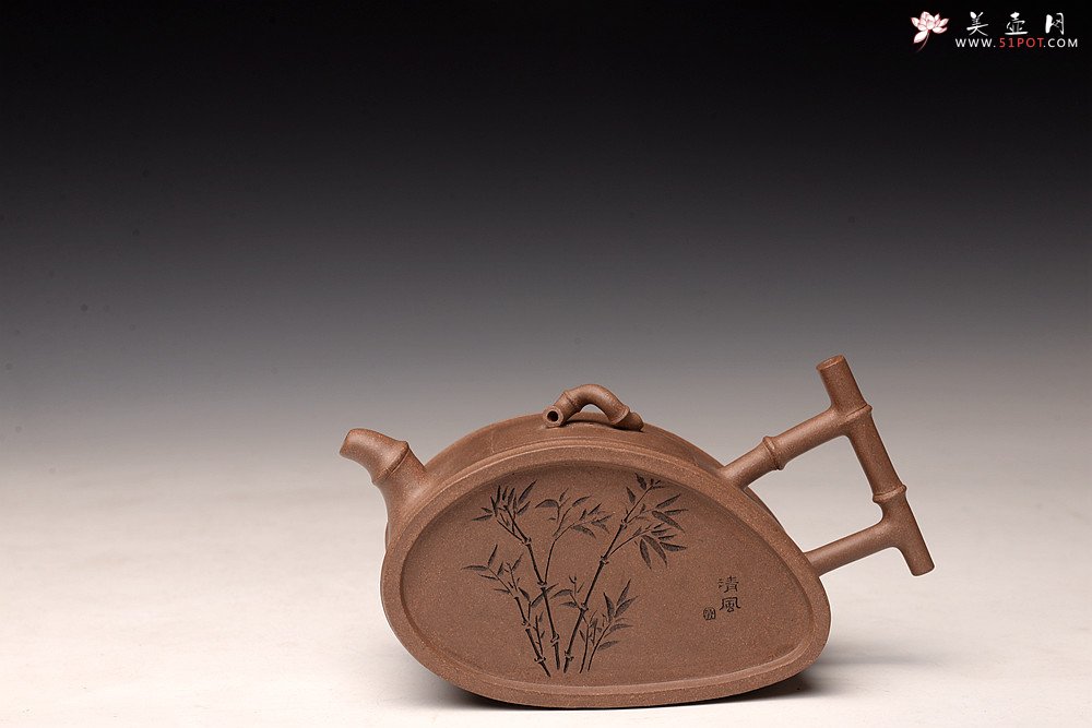 紫砂壶图片：耿其群创意新作 个性演绎 别具意趣  全手清风竹段  - 宜兴紫砂壶网