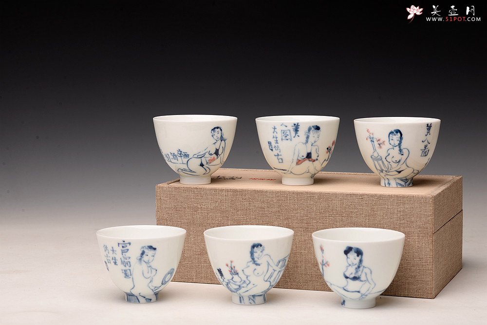 紫砂壶图片：大生（姜寅）玩瓷 朱新建系列 趣味十足 ~ 率性美人品茗对杯 不接受定做 - 宜兴紫砂壶网