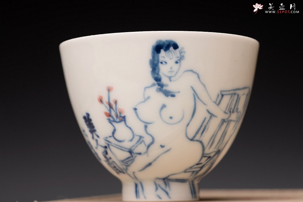 紫砂壶图片：大生（姜寅）玩瓷 朱新建系列 趣味十足 ~ 率性美人品茗对杯 不接受定做 - 宜兴紫砂壶网