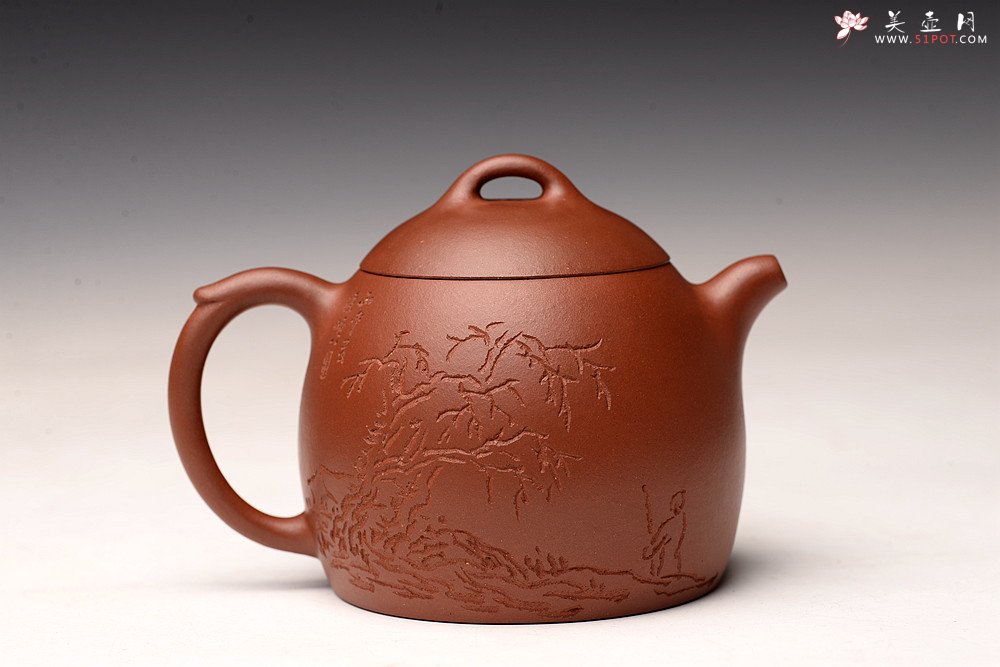 紫砂壶图片：文人作品 全手摹古秦权 储云高徒潘晓鸣装饰 格调高画意深  - 宜兴紫砂壶网