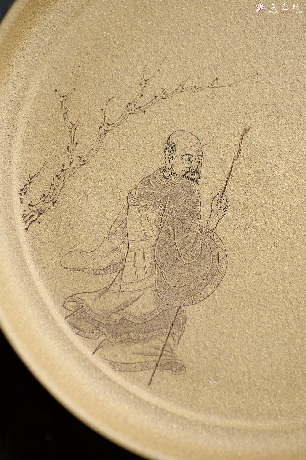 紫砂壶图片：游心堂主人细刻 文气十足 干泡台 赏盘/文盘 - 宜兴紫砂壶网