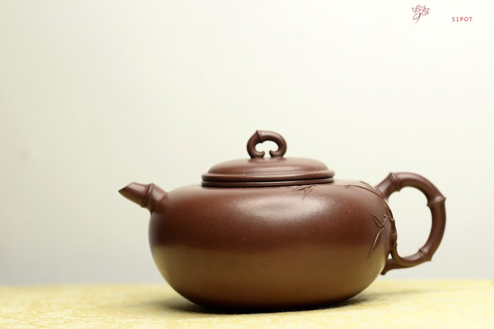 紫砂壶图片：实力派潘丹初丙申夏 优质紫泥  国画入壶 秀雅文气 全手原创福竹o(∩_∩)o - 宜兴紫砂壶网