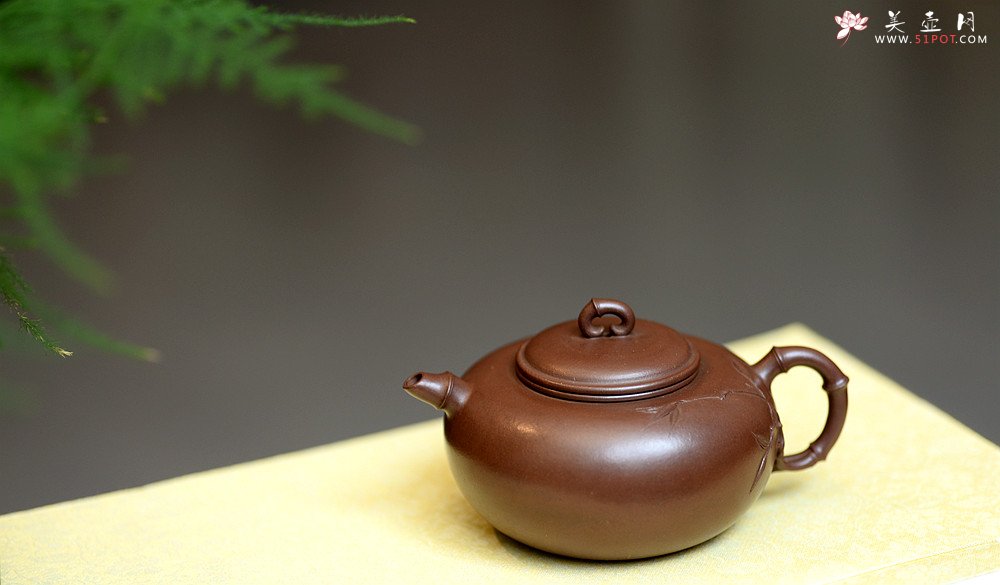 紫砂壶图片：实力派潘丹初丙申夏 优质紫泥  国画入壶 秀雅文气 全手原创福竹o(∩_∩)o - 宜兴紫砂壶网