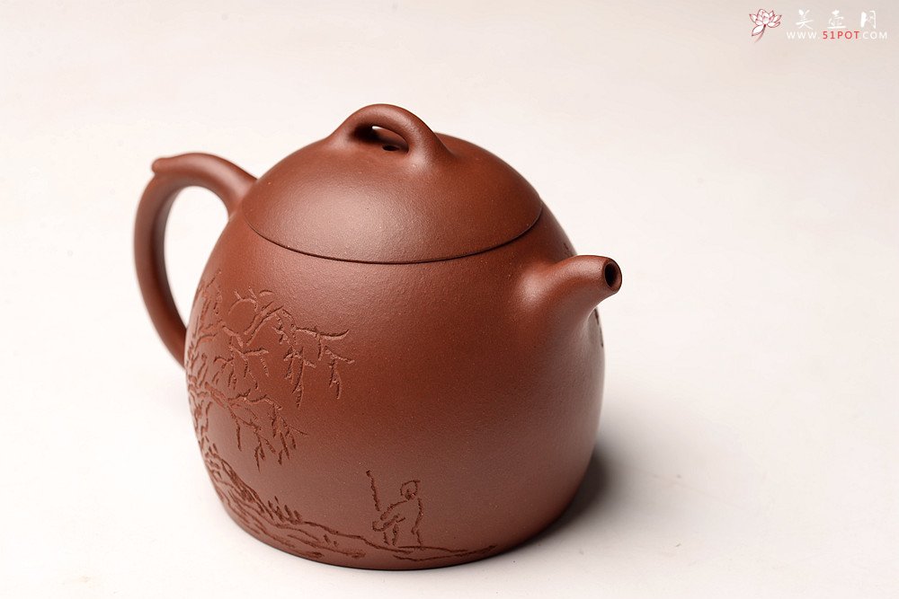 紫砂壶图片：文人作品 全手摹古秦权 储云高徒潘晓鸣装饰 格调高画意深  - 宜兴紫砂壶网