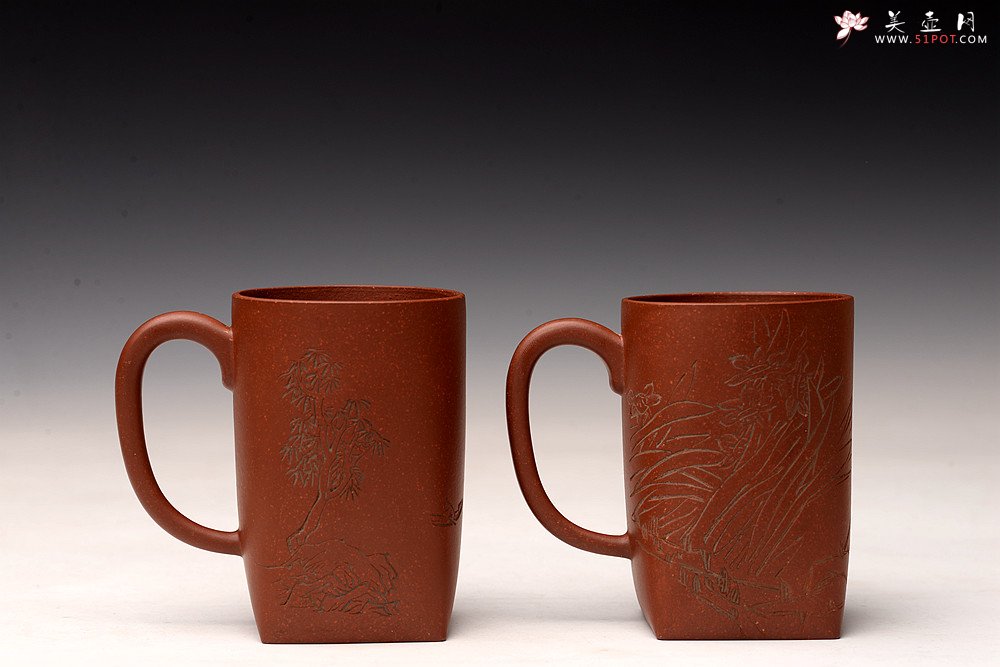 紫砂壶图片：詹黎明制盘 高路老师精刻 天地方圆杯~文房主人杯   - 宜兴紫砂壶网