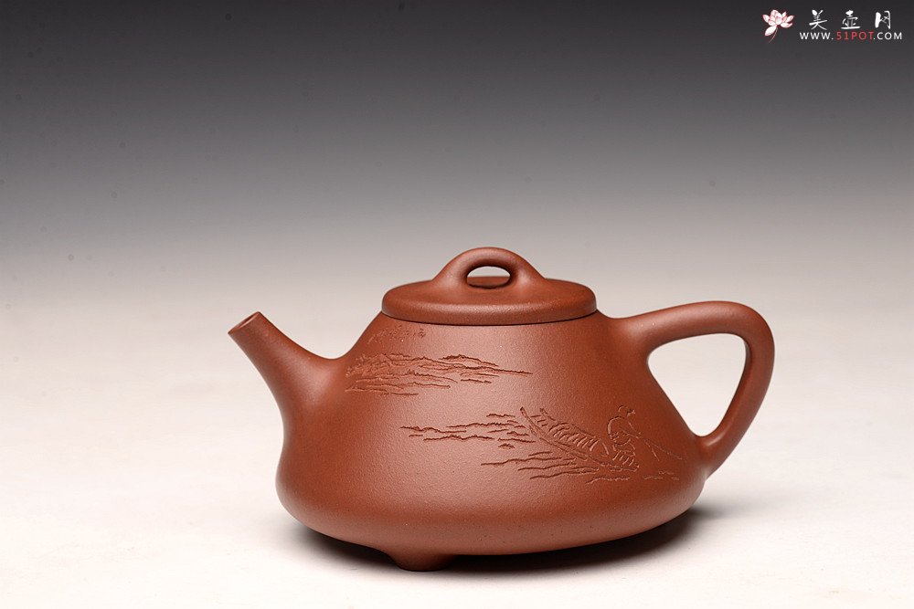 紫砂壶图片：周斌文人作品 全手摹古石瓢 储云高徒潘晓鸣装饰  - 宜兴紫砂壶网