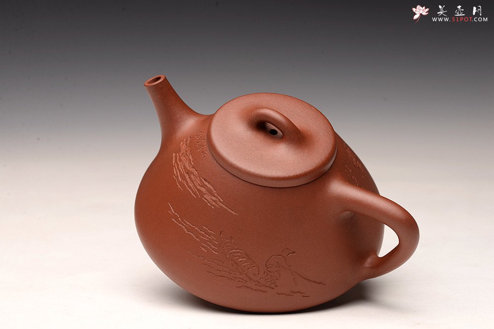 紫砂壶图片：周斌文人作品 全手摹古石瓢 储云高徒潘晓鸣装饰  - 宜兴紫砂壶网