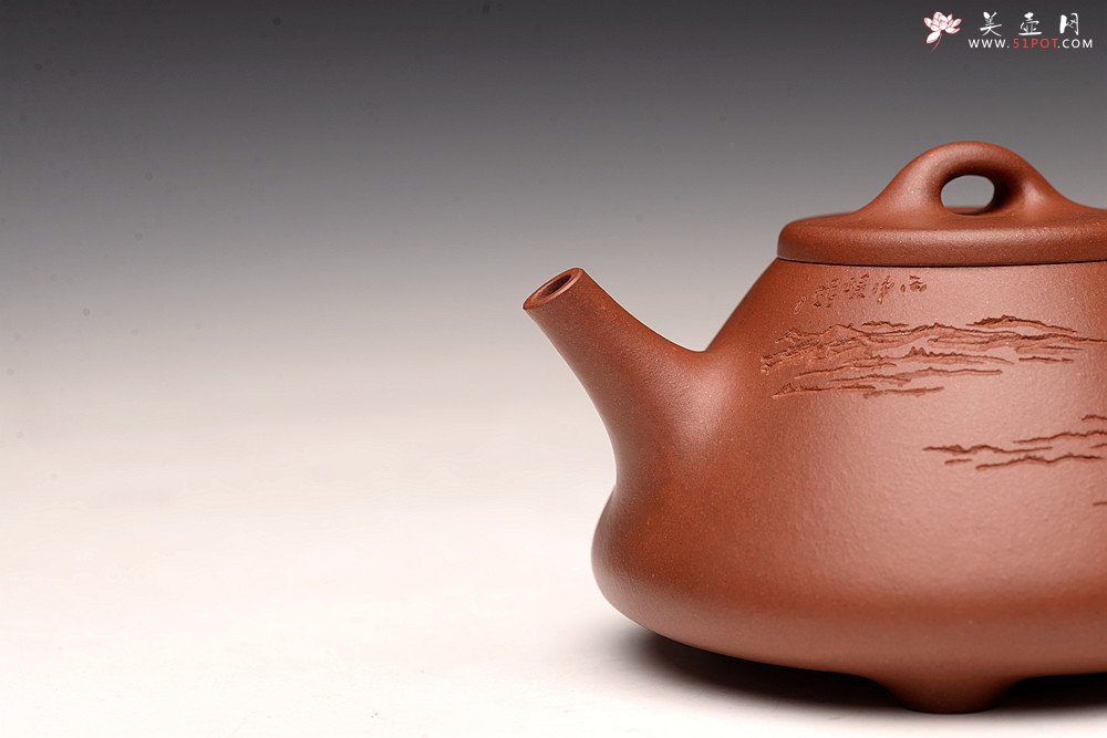 紫砂壶图片：周斌文人作品 全手摹古石瓢 储云高徒潘晓鸣装饰  - 宜兴紫砂壶网