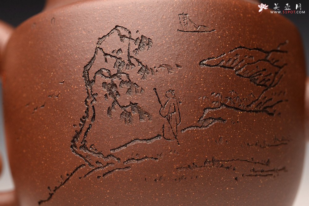 紫砂壶图片：张听刚精心装饰 元瑞 古风秉然 老紫泥调砂 做工精致 - 宜兴紫砂壶网